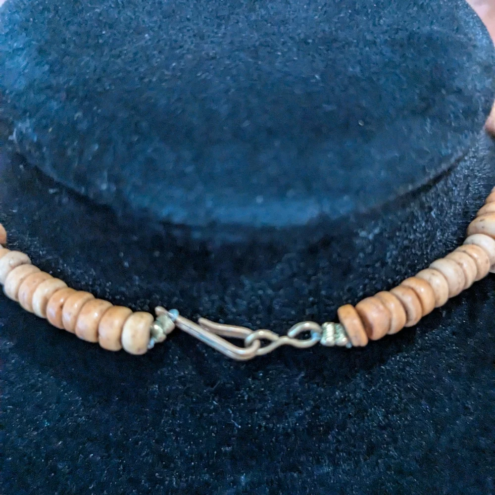 Vintage 70s Wooden Beaded Safari Necklace Boho Handmade